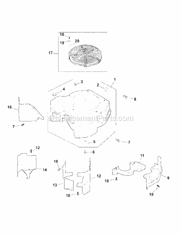 Cv730-0025 Blower Housing & Baffles Diagram and Parts List for M54-KH 53BB5B8W750 Cub Cadet Sprayer